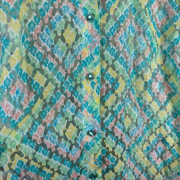 Hearts of Palm Woman Multicolor Semi Sheer Button Up Blouse Rise 24W - Picture 4 of 6